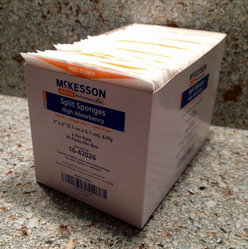 3 Boxes 35 Count (105 Total) McKesson 2x2&#034; 6-Ply Split Gauze Sponges Ind Wrapped