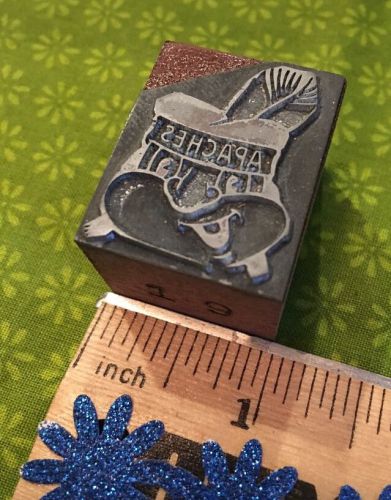 Vintage Letterpress Printers Block Apaches Native American Mascot Comic Type