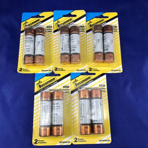 Lot of 10 cooper bussman fuses 60a general purpose bp/non-60 fuse 250vac ir 50ka for sale
