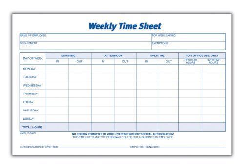 Adams Time Sheet, 9 x 5.5 Inch, Weekly Format, 2-Part, Carbonless, 100-Pack,