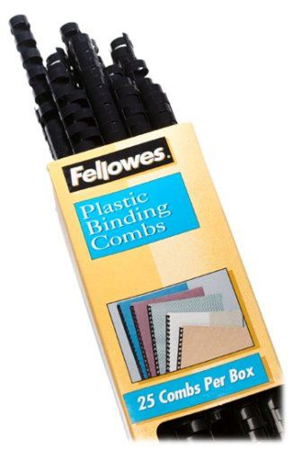 Fellowes Plastic Comb Binding Spines 1/2 Inch Diameter Black 90 Sheets 25 Pac...