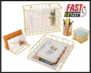 5PC Desk Organizer Set Hanging File Organizer File Tray Letter Sorter Pen Holder