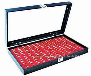 1 Key Locking Glass Top Lid Red 144 Ring Jewelry Display Storage Sales Case Box