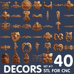 3d stl Model relief for CNC Router Artcam 40 pcs set of decors №7