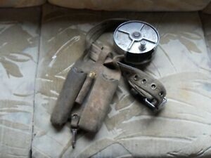 VINTAGE CAL-TIE MODEL 63 DEAL REEL CO. ALUMINUM WIRE REEL WITH LEATHER BELT