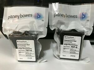 2 Brand New Genuine Pitney Bowes 797-0  Ink Cartridges Fluorescent Red 18 ml.