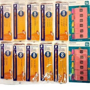 Lot 10 #2HB Wood Pencils 8 Packs (80 Total) Staedtler Essential &amp; 2 Eraser Packs