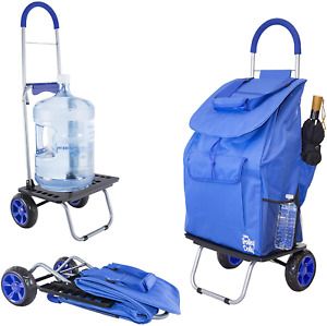 Dbest Products Bigger Trolley Dolly, Blue Shopping Grocery Foldable Cart