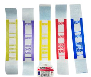 500 SELF SEALING CURRENCY STRAPS &amp; SORT KWIK FINGERTIP MOISTENER