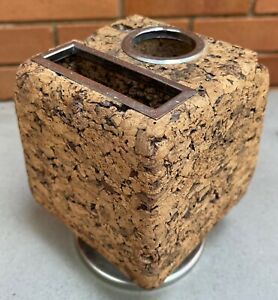 Vintage 70s Cork Chrome Rotating Cube Desk Caddy Organizer Mid Century Modern