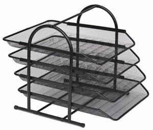 4-Tier Document Tray Metal Mesh Desk Paper Holder Letter File Folder Organizer