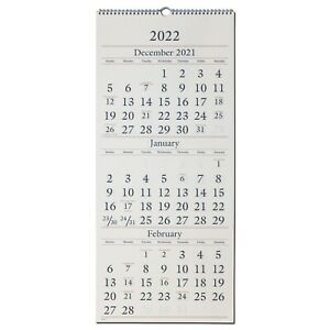 2022 At-A-Glance SW115-28 3-Month Wall Calendar, 12 x 27&#034;