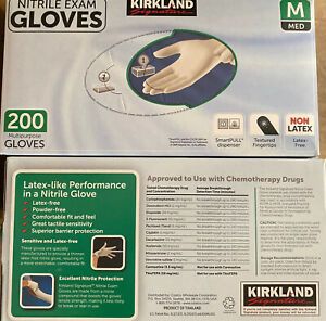 Kirkland Signature Nitrile Exam Gloves, Medium - 200 Count ( 1 Box 200 Gloves)