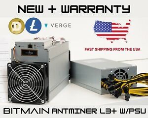 New + Warranty BITMAIN ANTMINER L3+ 504MH/S with Power Supply - Ships from USA!