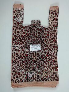 Leopard Print Design Plastic T-Shirt Retail Shopping Bags Handles 11.5&#034; x6&#034; x21&#034;