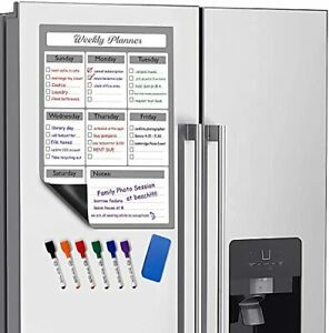 Magnetic Weekly Calendar Planner for Refrigerator - 11&#034;X17&#034; - Dry Erase White