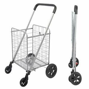 Grocery Shopping Cart with Heavy Duty Swivel Wheels Folds Flat with Wide Cush...