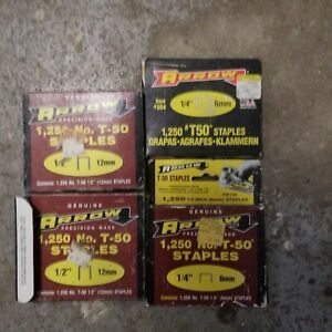 Vintage Arrow staples 1/2 Half inch 12mm T50 1,250. 1/4 inch 4 boxes total