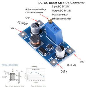 2A DC-DC boost step up volt converter power supply 2V-24V to 3v5v6v9v12v19v PRLX