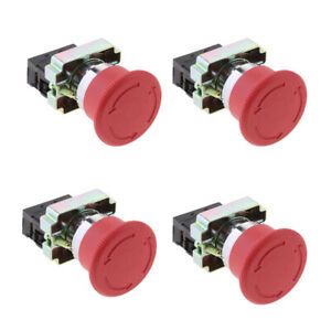 4Pcs Latching NC Push Button Switch - Emergency Stop Mushroom Pushbutton