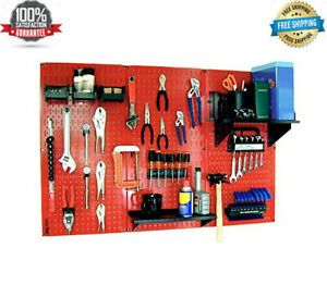 Red Metal Pegboard 32x48 Standard Tool Storage Kit Black Slotted Board Accessory