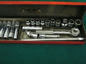 Wright Tools 1/4 Drive Ratchet Sockets Extensions Set 22 Piece METAL BOX