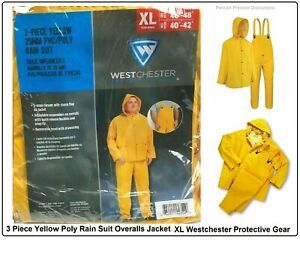 3 Piece Yellow Poly Rain Suit Overalls Jacket XL West Chester Protective Gear