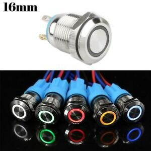 16mm Metal Push Button Switch LED Light  Self-Locking Power Button 12V Button