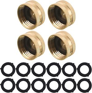 M MINGLE Garden Hose Female End Cap, Brass Spigot Cap, 3/4 4-Pack w/ 12 Washers