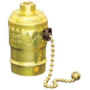Leviton 07092-000 250V 250W Brass Metal Interior Medium Base Pull Chain Socket