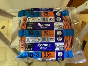 Romex Wire Simpull Type NM-B 10/3 With Ground 25ft ROLL NEW 600 Volt