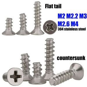M2~M4 Flat Tail Tapping Screw Phillips Countersunk Head 304 Stainless Steel A2