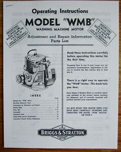 Briggs &amp; Stratton Model WMB Washing Machine Motor Operating Manual Parts List