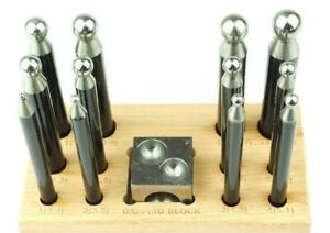 Jewelers 14 Pcs Dapping Punch Set with Wooden Stand 1&#034; Square Doming Block