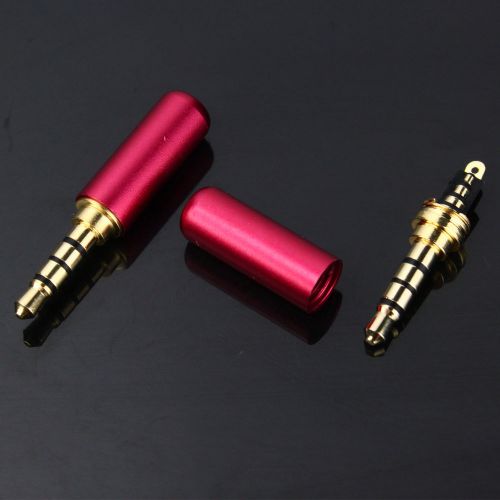 2pcs 4 Pole  3.5mm Male Repair headphone Jack Plug Metal Audio Soldering Red