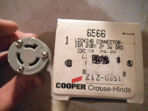 Cooper / crouse-hinds locking connector plug 6566 15a 250v 2p 3w - new for sale