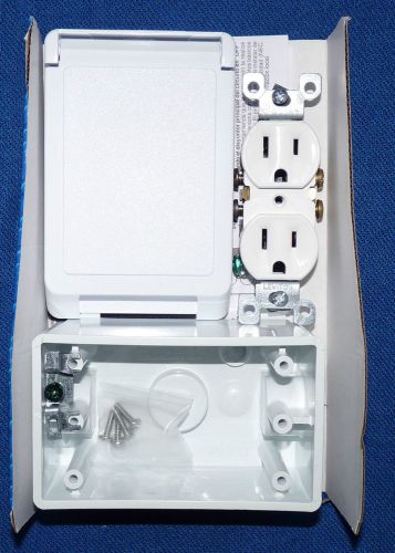 Carlon  weatherproof 15A outdoor white plastic outlet kit with duplex receptacle
