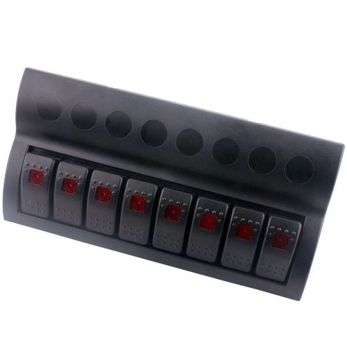 NEW 8 Gang Waterproof Rocker Switch Panel Black with LED Indicators For