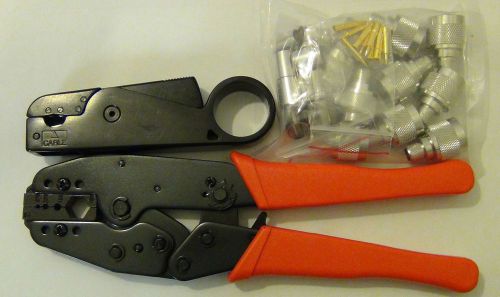 Lmr-400 3-blade metal cable stripper + ratchet crimper tool+ 10 n male connector for sale