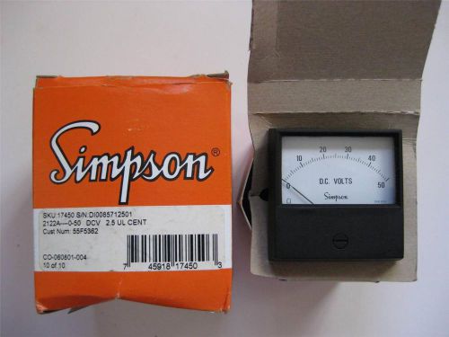 SIMPSON 0-50 VDC MODEL 2122A CENTURY SERIES PANEL METER CATALOG NUMBER 17450