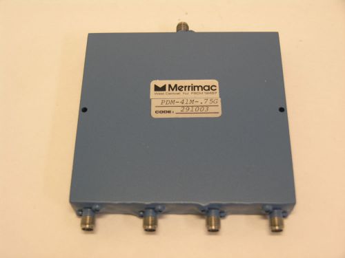 Merrimac PDM-41M-.75G Power Divider.  4 Way, 0.5 to 1GHz,  SMA(F).  Tested Good.