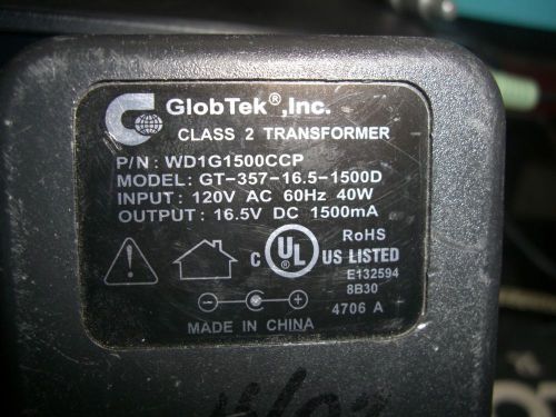 Genuine Globtek WD1G1500CCP Power Supply IP 120v 60hz 40w OP 16.5v 15000m