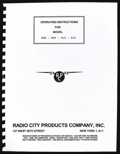 Rcp 308 309 310 312 tube tester manual with tube data and supplement for sale