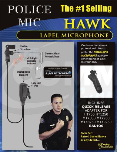 Hawk lapel microphone earpiece for motorola ht1250 mtx850 mtx950 mtx8250 mtx9250 for sale