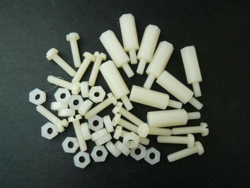 Soa 18pcs nylon standoff m3 x 15mm + 6mm hex. female/male (spacer) w/screw &amp; nut for sale
