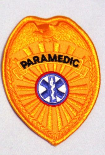 Ems emt paramedic badge shield style uniform shirt hat patch gold 2-1/2 x 3-1/2 for sale