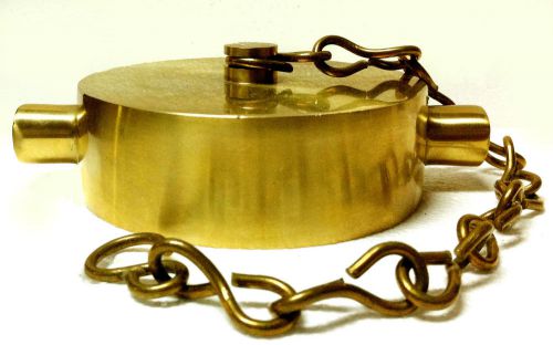 2 1/2 &#034; NST Fire Hose or Hydrant Cap and Chain  - Polished Brass