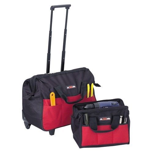 20&#034; rollaway tool bag 2 wheels 38&#034; extendable handle w 15&#034; carry bag travel new for sale