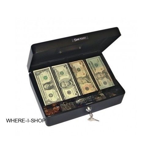 Cash Box Spacious Size Removable Tray 4 Cash 5 Coin Slots Key Lock Money Steel