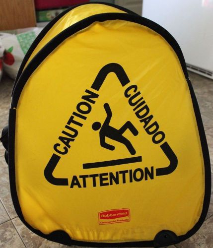 New Commercial Rubbermaid Pop up Caution Sign Foldable Safety Nylon Industrial